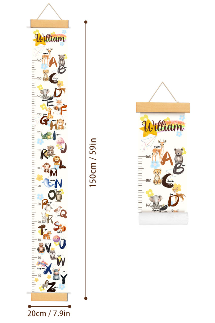 Règle de hauteur en toile suspendue alphabet animal personnalisée