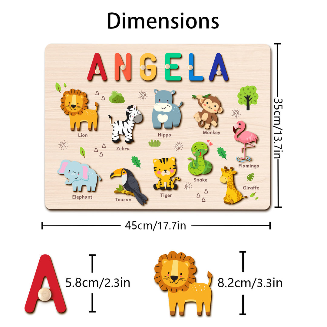 Personalized Wooden Name Puzzle - Safari Animal Toy for Toddlers