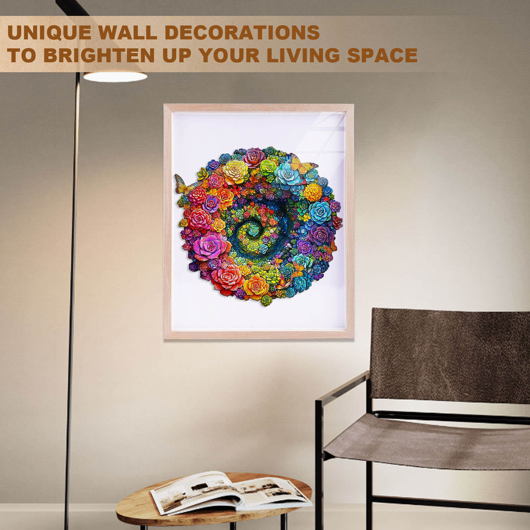 Rainbow vortex succulents Wooden Jigsaw Puzzle