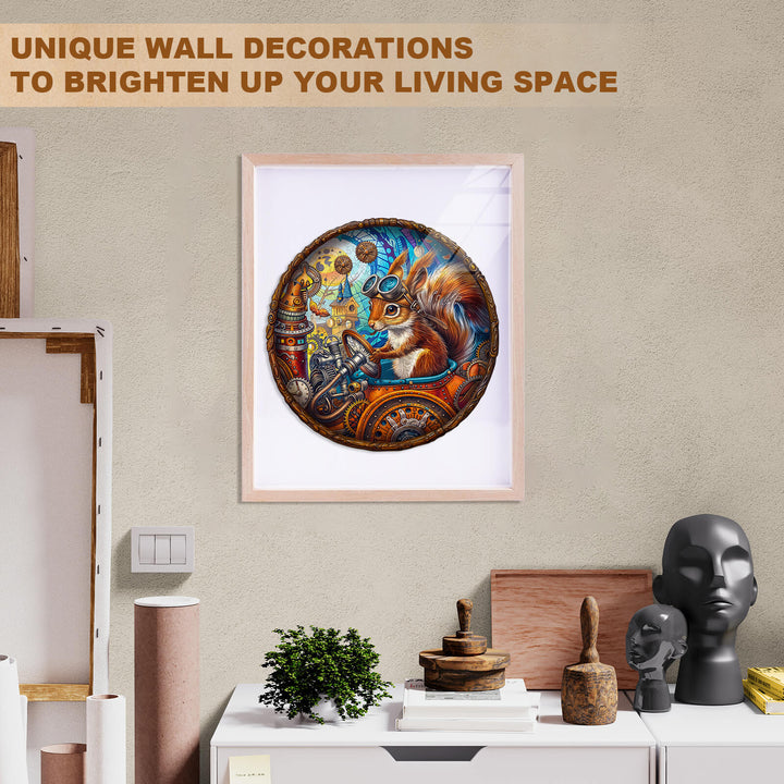Happy squirrel wooden puzzle wall art, perfect for unique home decoration and enhancing your living space.