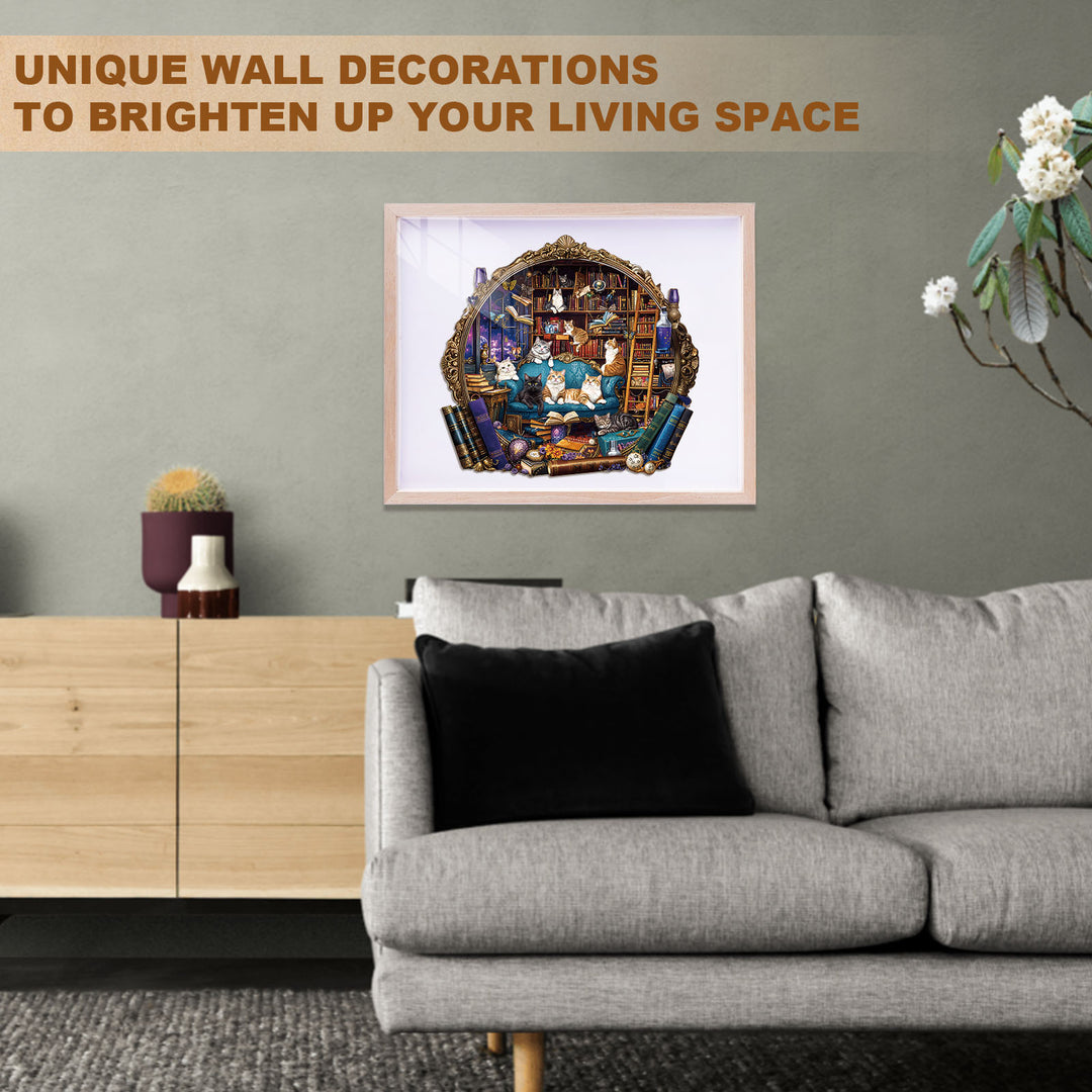 Cat Library Adventure Wooden Jigsaw Puzzle