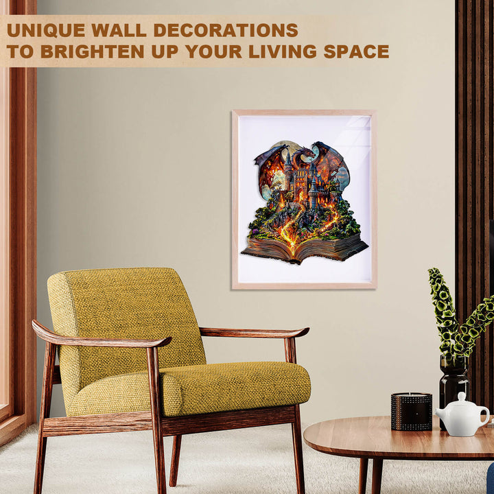 Unique wall decoration featuring a colorful illustration of a mystical scene in a cozy living space.