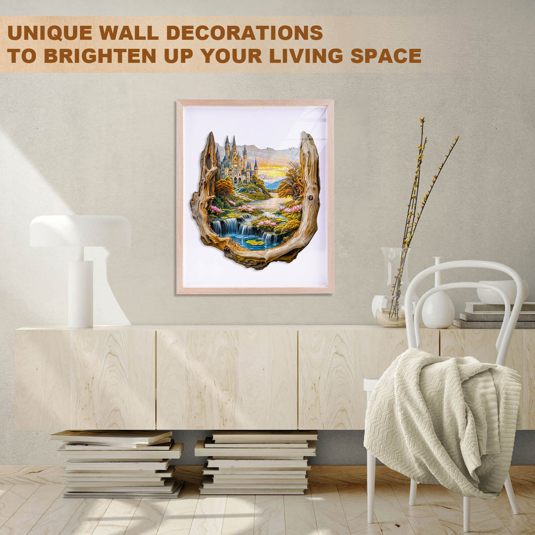Framed landscape artwork enhancing a cozy living space with unique wall decorations.