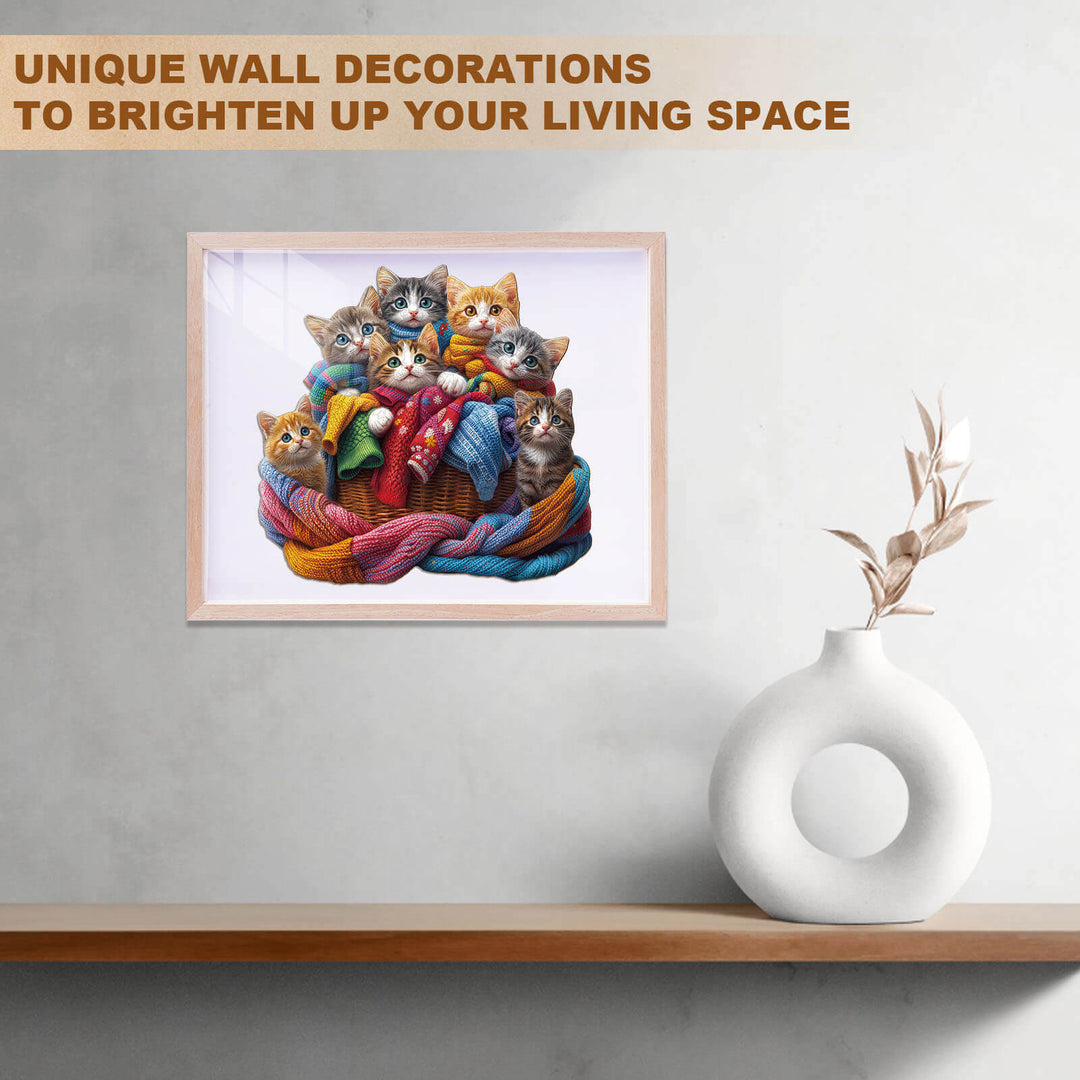 Buntes Stoffkatzen-Holzpuzzle