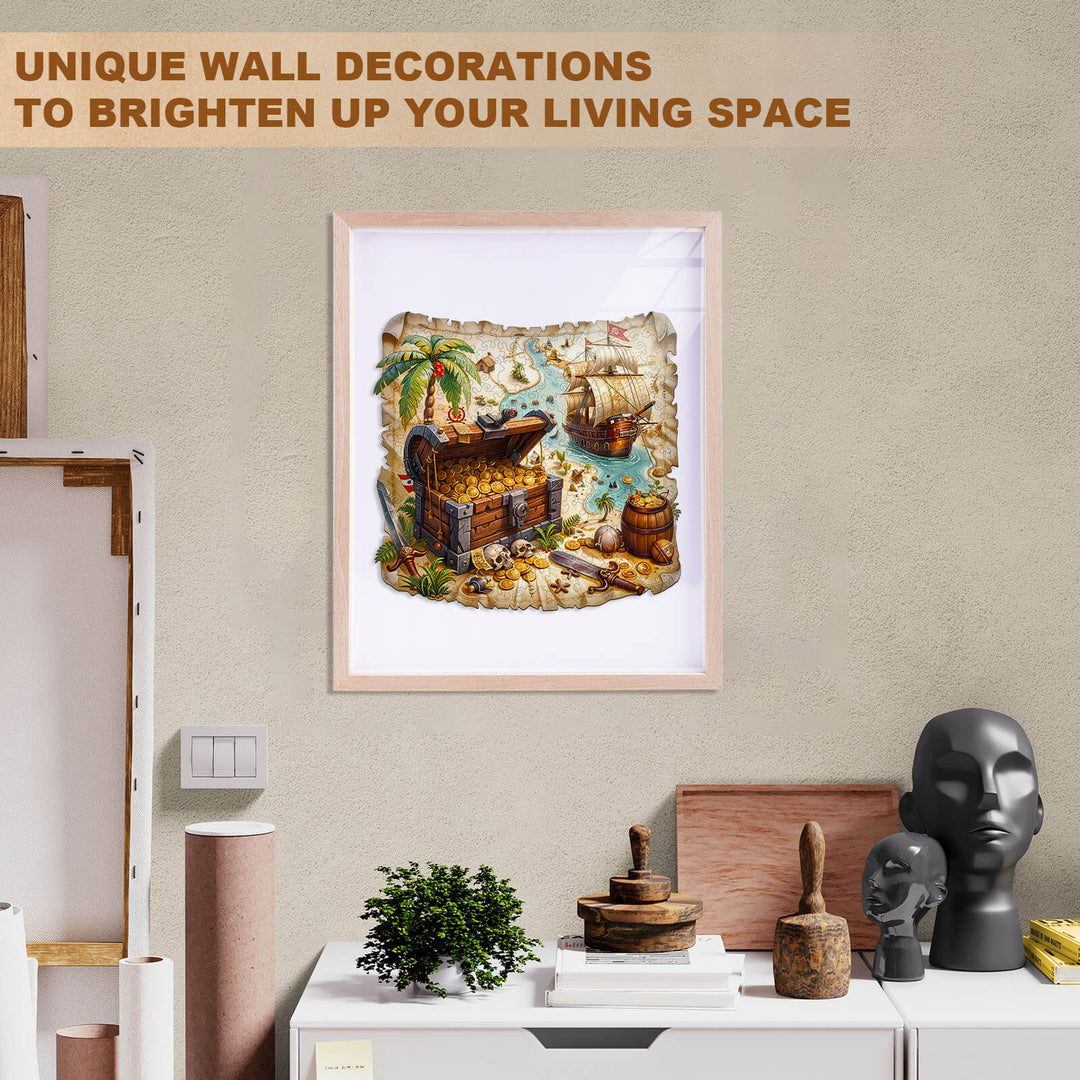 Treasure voyage wooden jigsaw puzzle, unique wall decoration, vibrant artwork for living space enhancement.