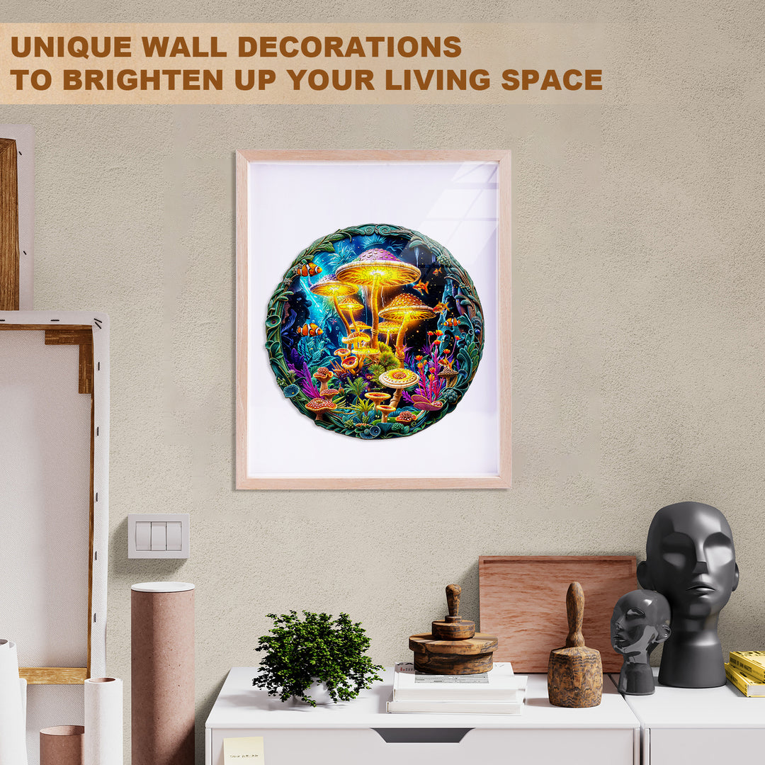 fluorescent mushrooms Wooden Jigsaw Puzzle