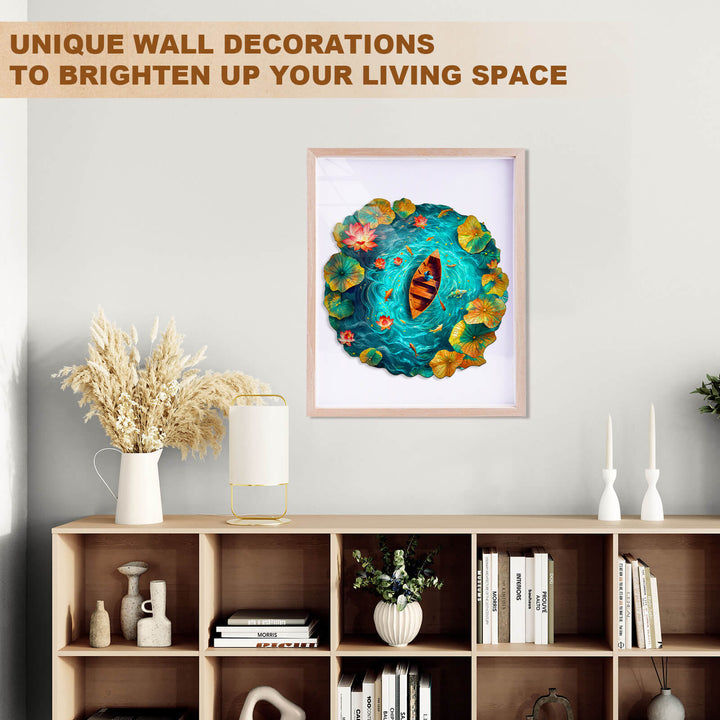 Boat and Lotus Wooden Jigsaw Puzzle