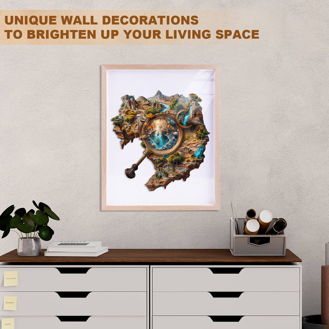 Framed unique wall art featuring a vibrant nature scene, enhancing living space decor with eye-catching designs.