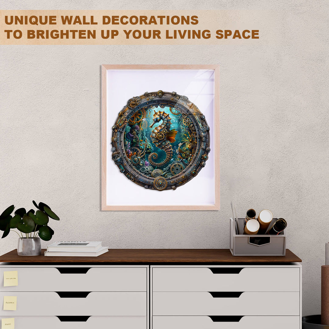 Decorative Abyssal seahorse wooden jigsaw puzzle, enhancing your living space with unique art.