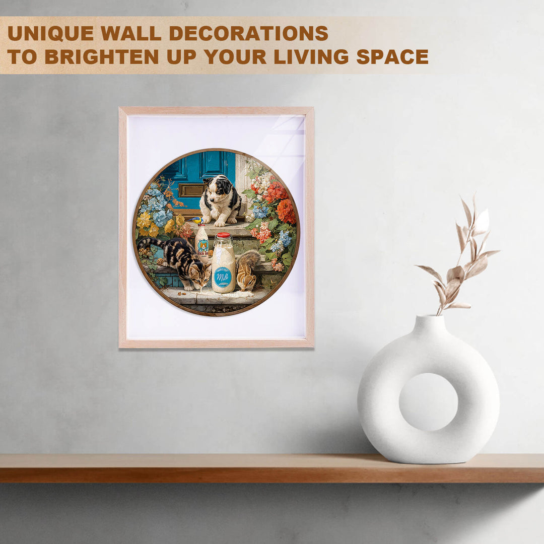 Animals drink milk time Wooden Jigsaw Puzzle