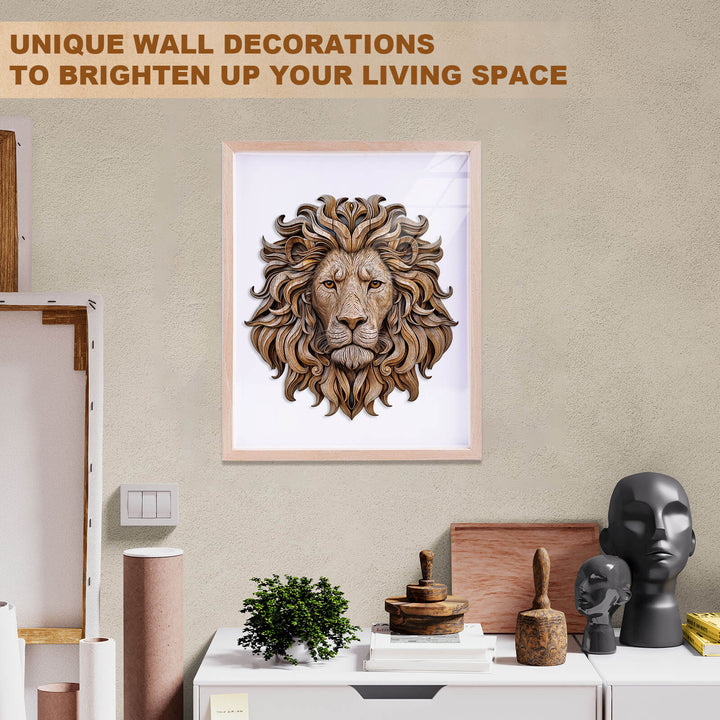 Puzzle en bois découpé représentant un lion sculpté