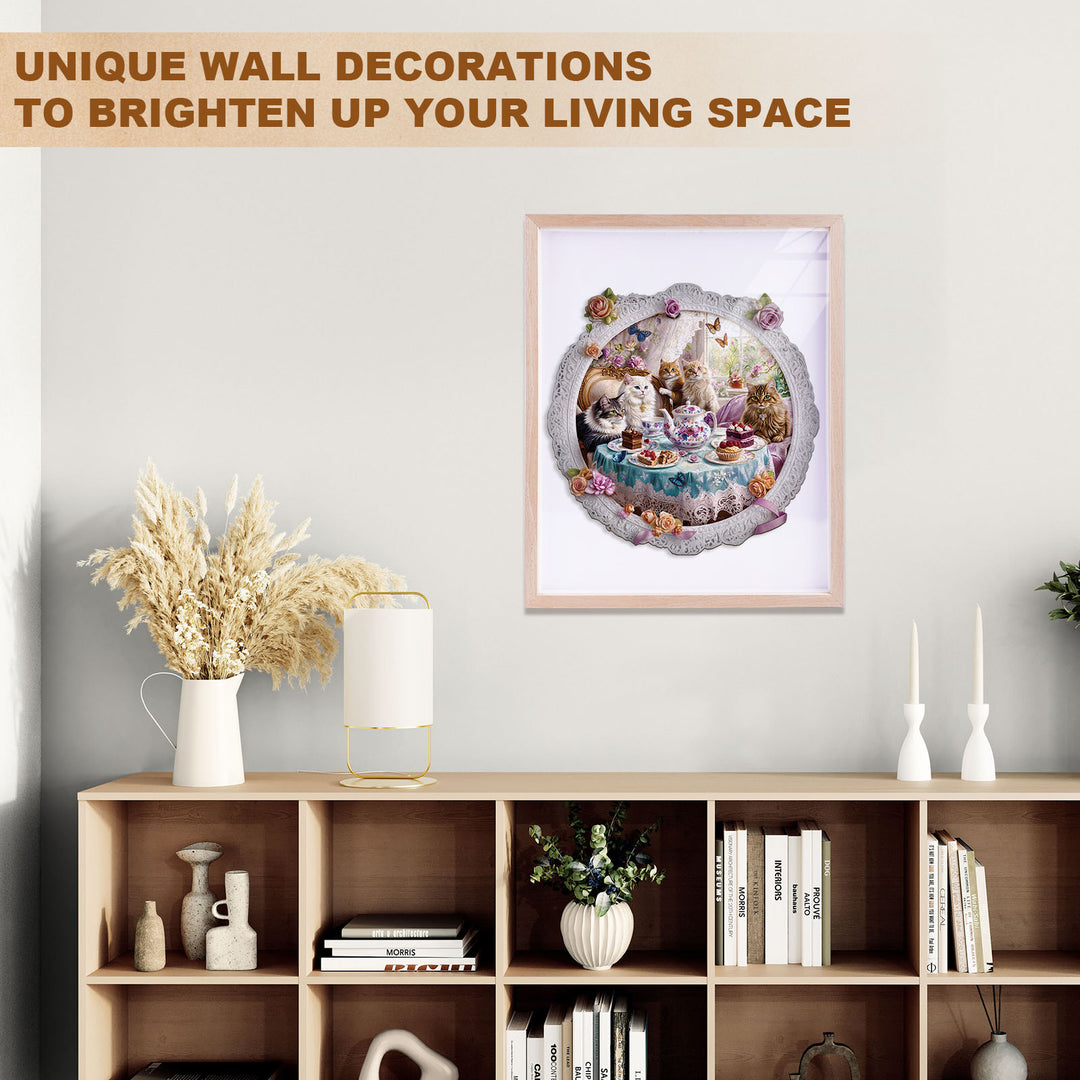 Cat Tea Time Wooden Jigsaw Puzzle