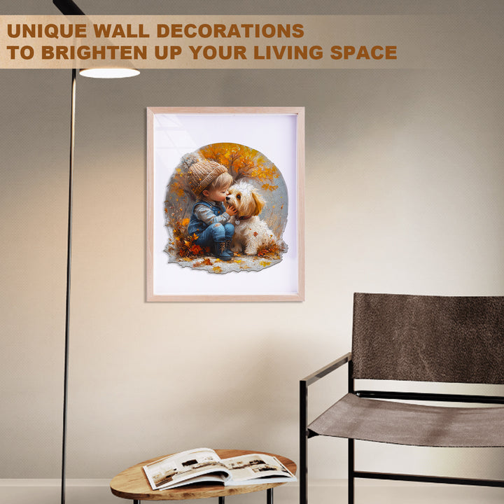 Cozy wall art featuring a child and dog, perfect for enhancing your living space decor.