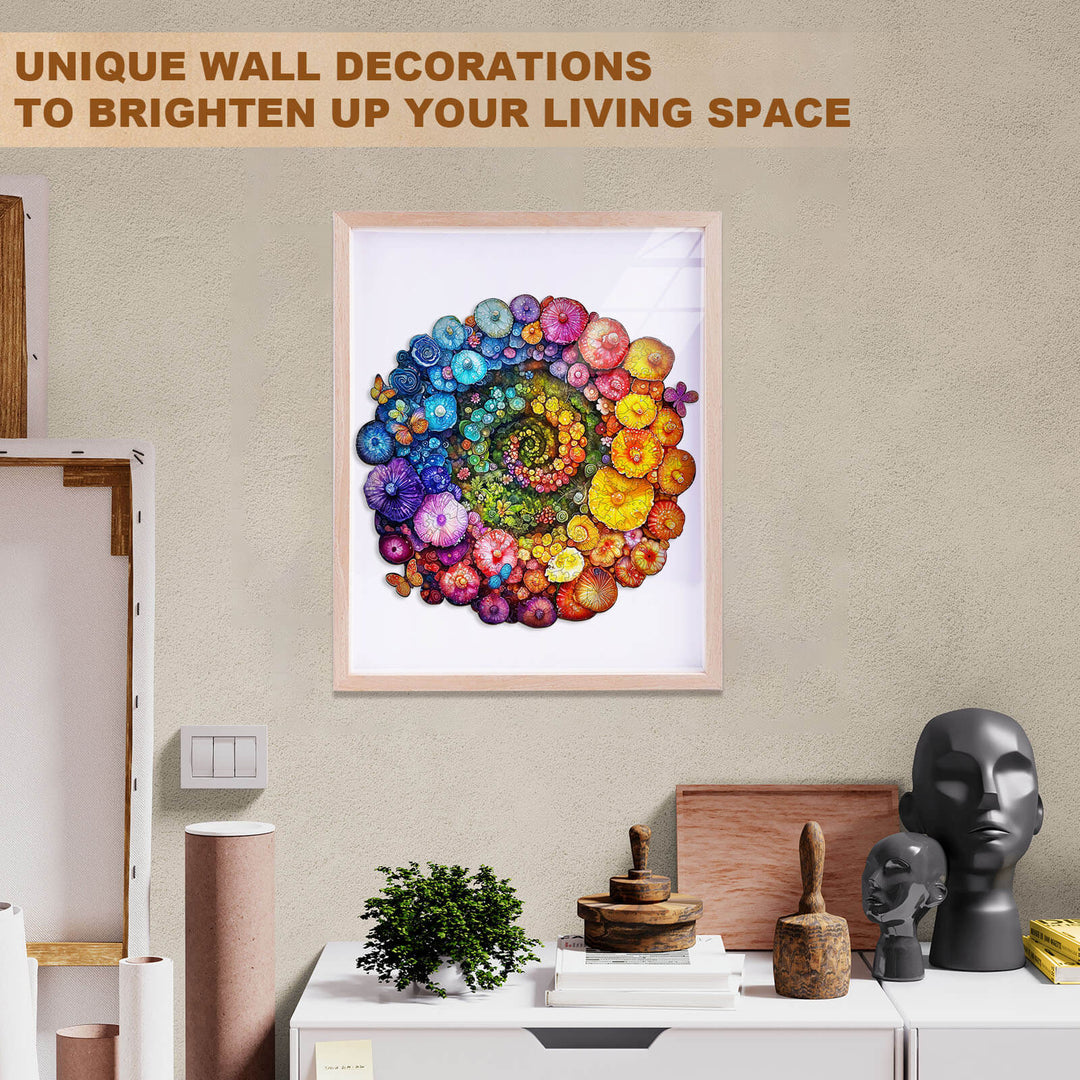 Rainbow vortex mushrooms Wooden Jigsaw Puzzle