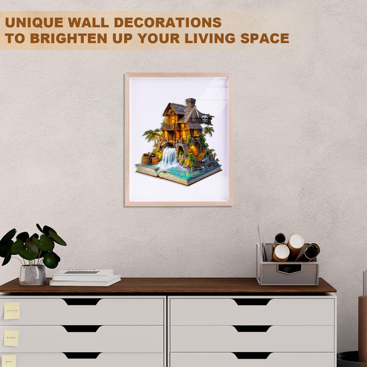Pirate cabin-1 wooden jigsaw puzzle displayed as unique wall decoration to enhance living space.