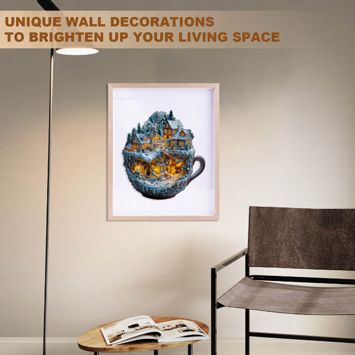 Unique wall art featuring a village in a cup, perfect for brightening up your living space.