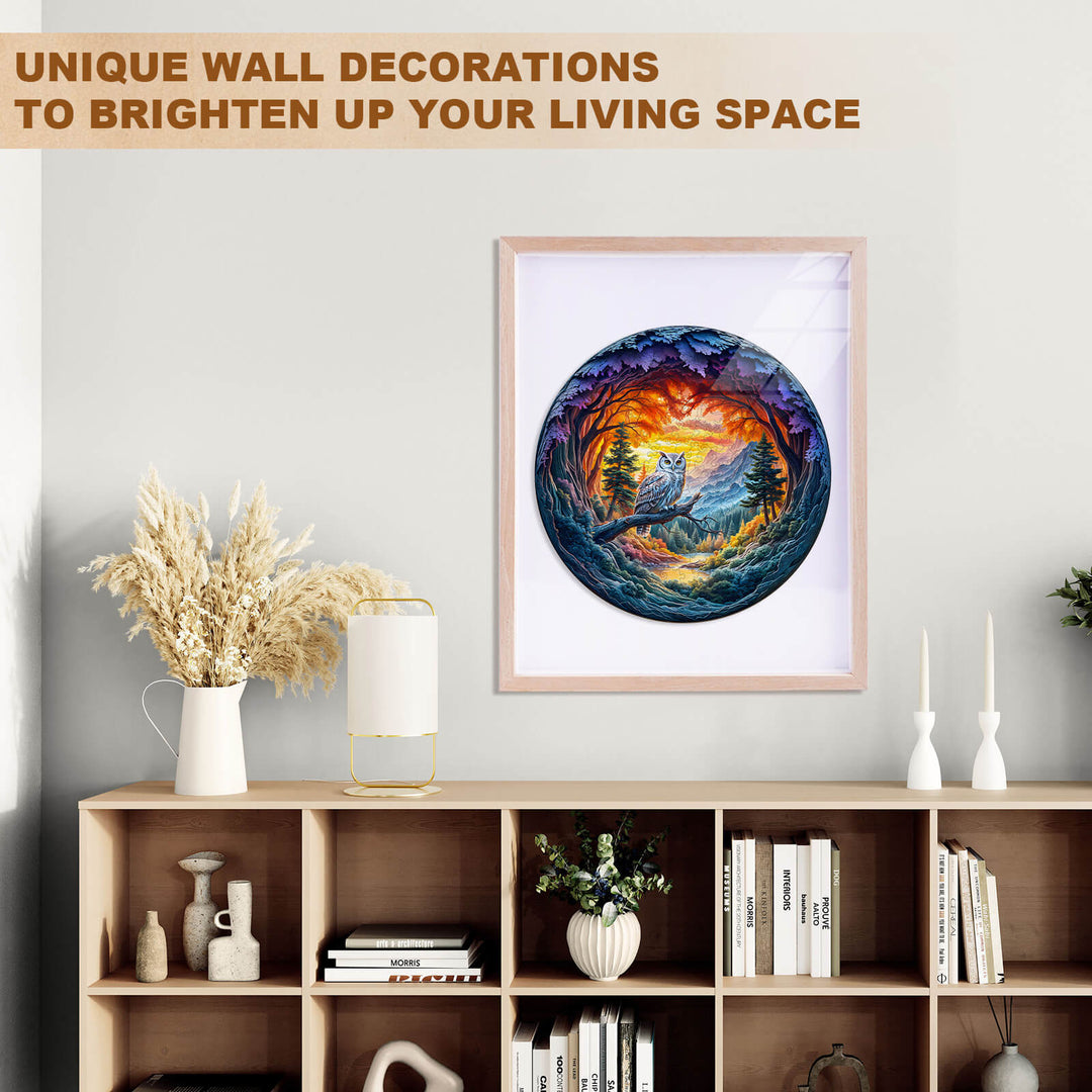 Unique wall decoration featuring a colorful circular artwork, enhancing living space aesthetic.