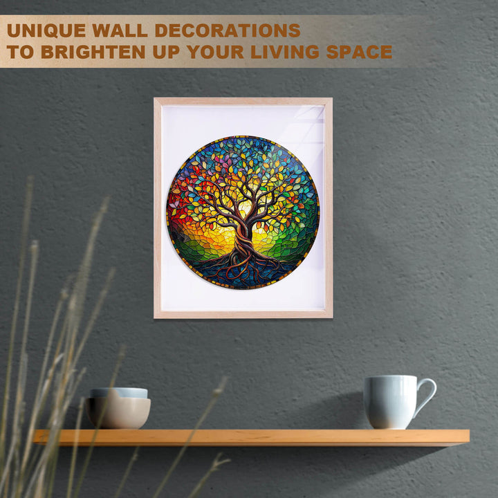 Colored glass life tree-2 Wooden Jigsaw Puzzle