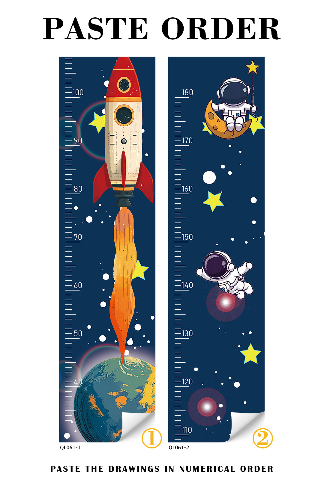 Autocollant mural graphique de croissance fusée Aventure spatiale