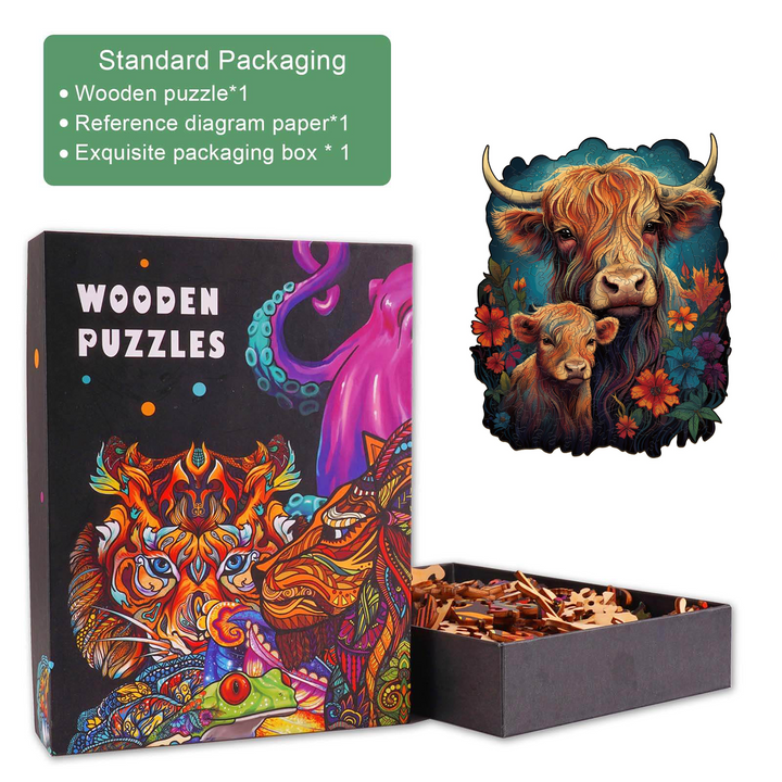 Highland Cattle Family 1 Wooden Jigsaw Puzzle