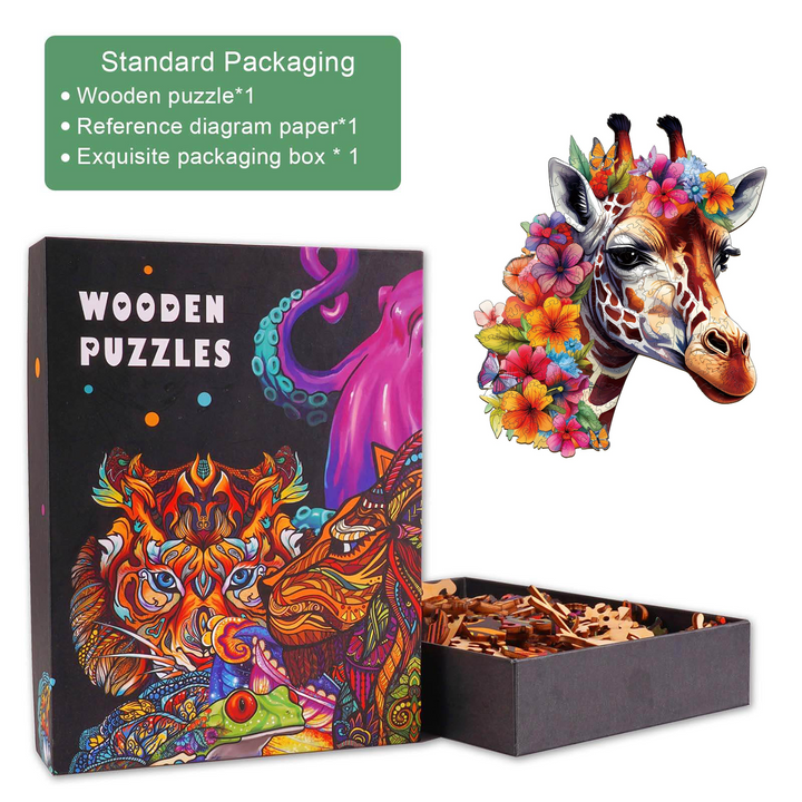 Flowers And Giraffes Wooden Jigsaw Puzzle