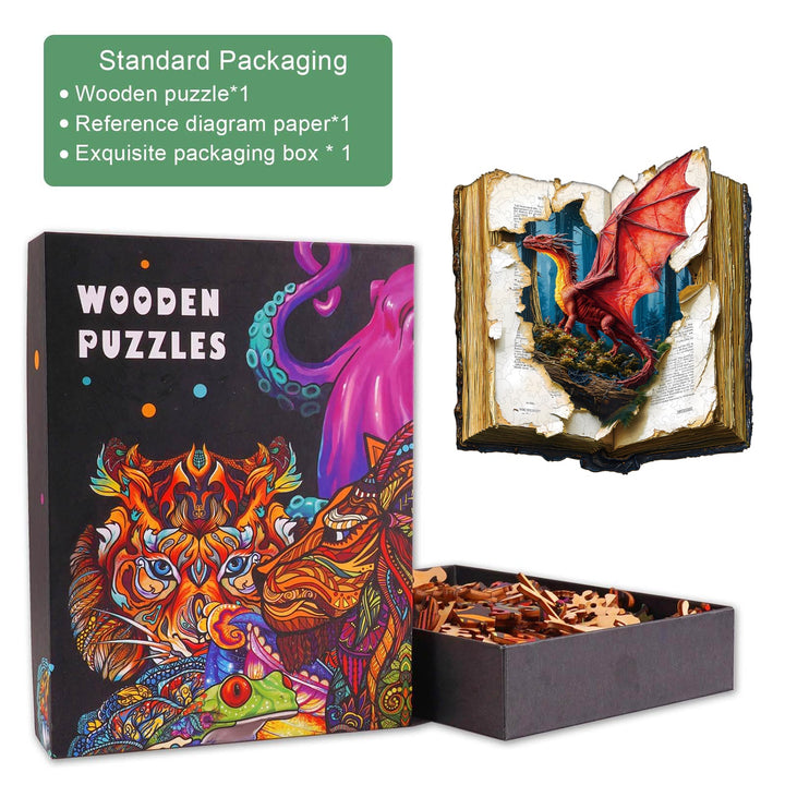 Dragon on the page Wooden Jigsaw Puzzle