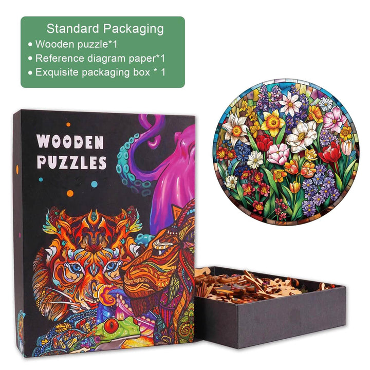 Stained Glass Flowers Wooden Jigsaw Puzzle