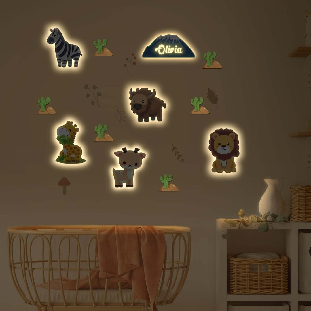 Ensemble de lampe murale en bois personnalisée pour chambre de bébé - Thème prairie