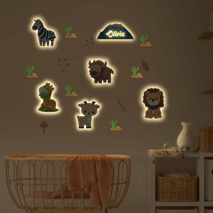 Ensemble de lampe murale en bois personnalisée pour chambre de bébé - Thème prairie