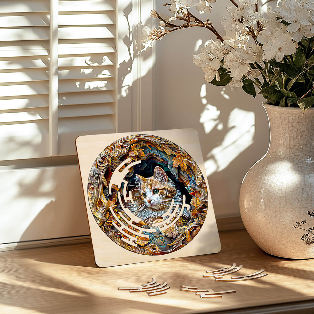 Maze PuzzlesâAutumn Cat design with intricate maze and floral elements, promoting mental focus and entertainment.