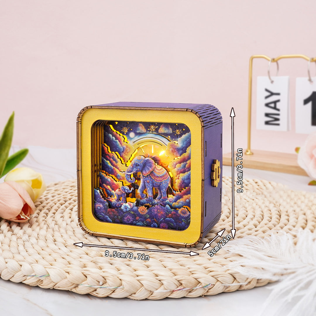 3D wooden elephant night light puzzle kit on a decorative mat, perfect for home decor and gifts.