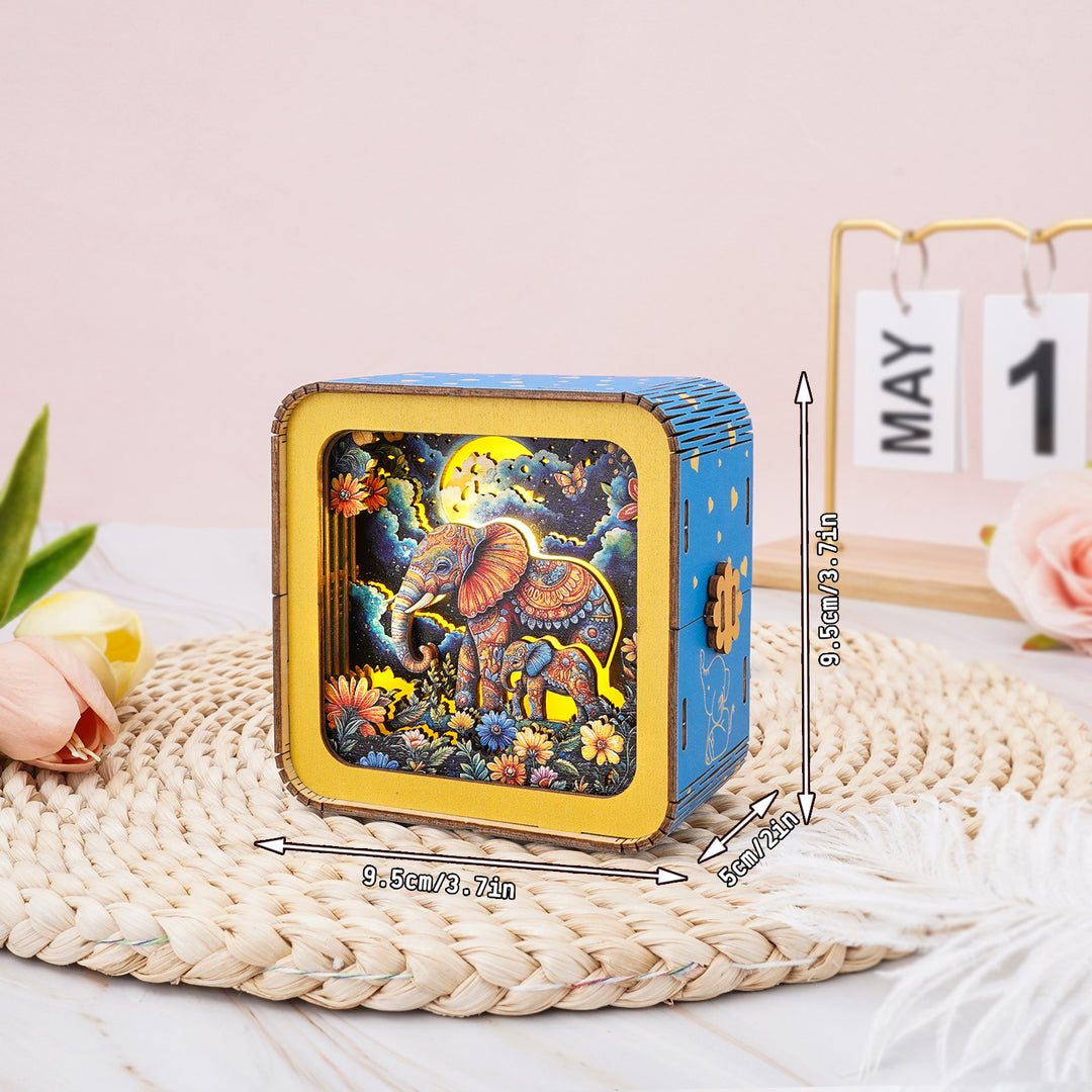 3D wooden elephant puzzle night light kit with colorful moon design, perfect for home decor and Mother's Day gifts.