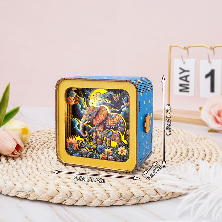 3D wooden elephant puzzle night light kit with colorful moon design, perfect for home decor and Mother's Day gifts.