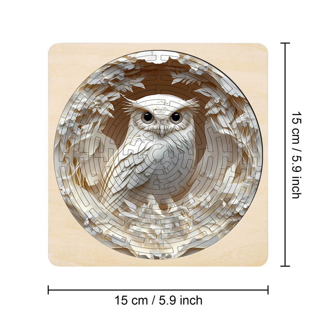 Maze Puzzles—Elegant Owl, 15 cm wooden jigsaw puzzle designed for mind games and focus enhancement.