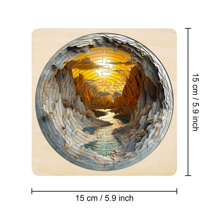 Maze Puzzles—Golden River jigsaw puzzle featuring a serene river canyon with sunset, enhancing focus and mind skills.