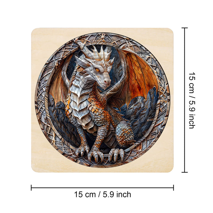Maze Puzzles—Mighty Dragon design featuring a beautifully detailed dragon in a circular frame, perfect for jigsaw puzzle lovers.