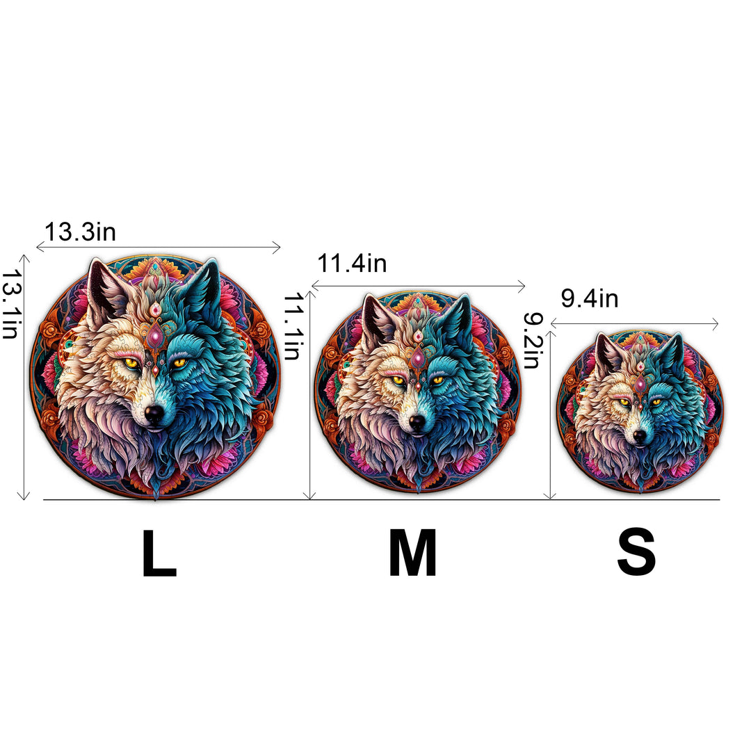 Mandala Yin Yang Wolf-1 Wooden Jigsaw Puzzle