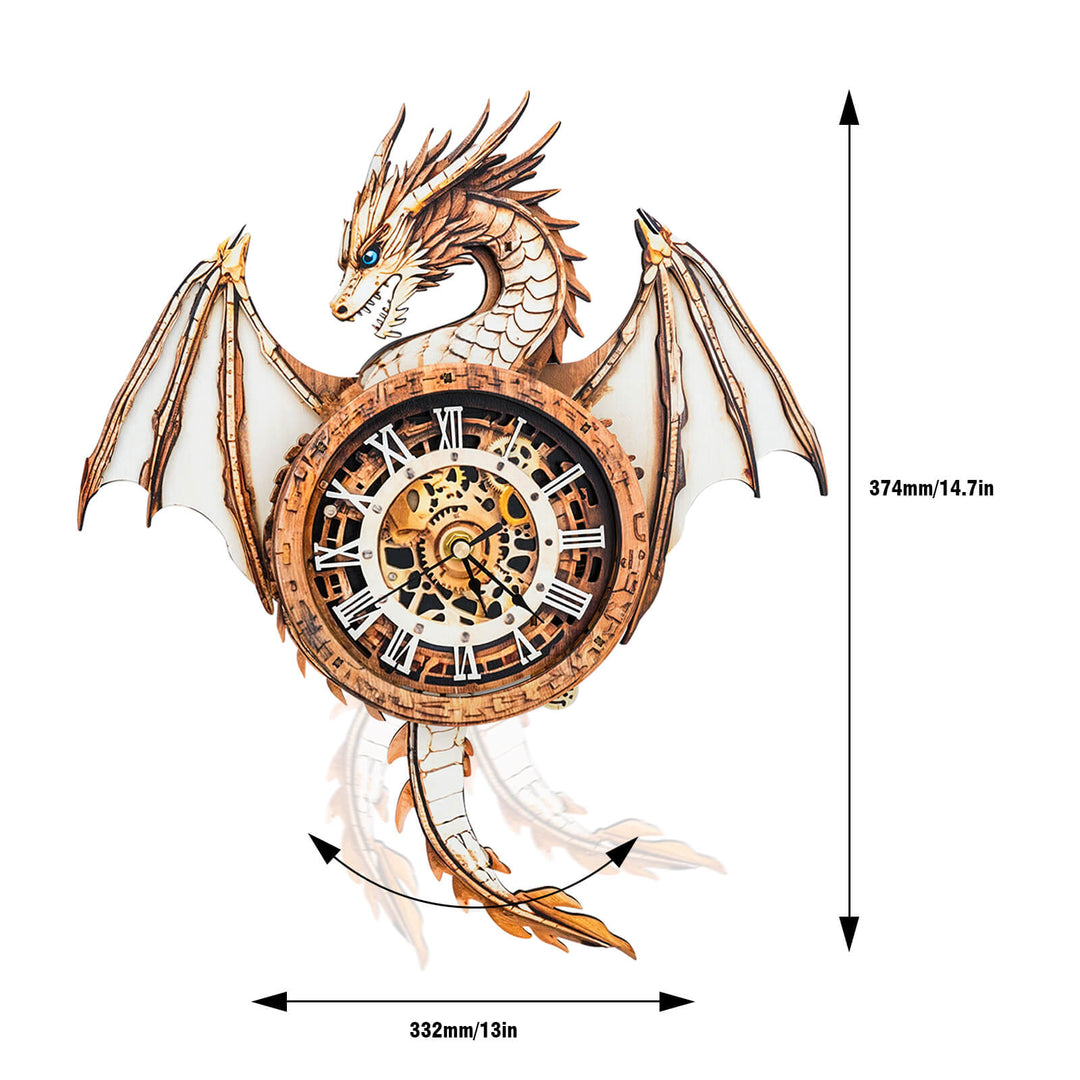 Ancient Dragon DIY Wooden Clock, 3D puzzle craft kit featuring intricate design and precise craftsmanship.