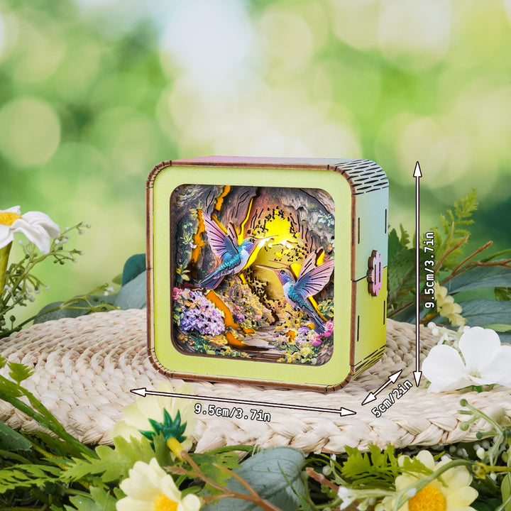 Flower Fairy Kit 3D wooden puzzle night light featuring colorful birds and vibrant scenery, ideal for home decor.