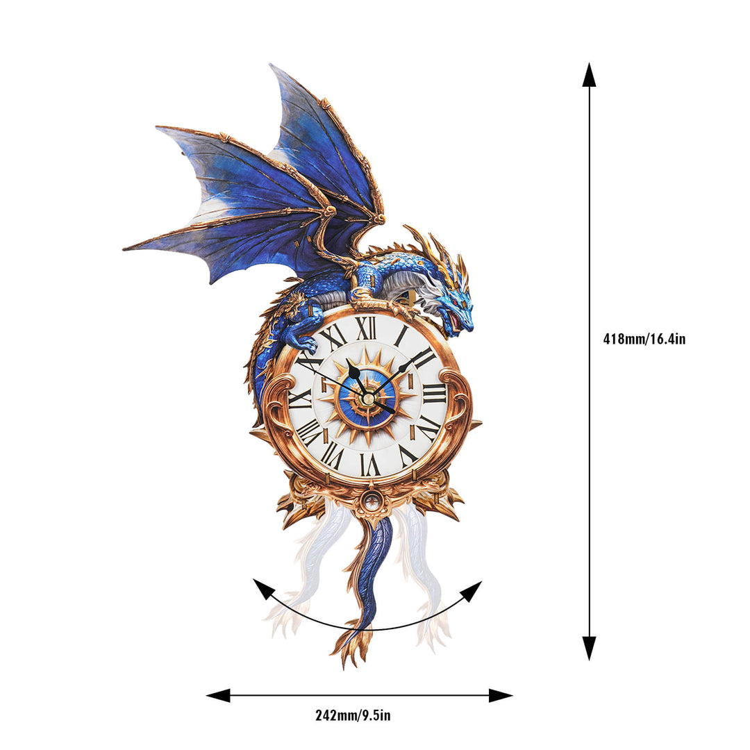 3D puzzle wooden clock featuring a blue dragon design, measuring 242mm by 418mm, showcasing intricate craftsmanship.