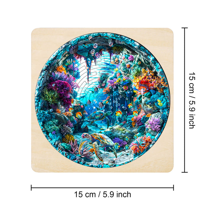Intricate blue ocean maze puzzle featuring vibrant coral, fish, and bubbles, ideal for puzzle enthusiasts and mind games.