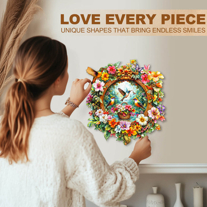 Puzzle en bois Panier de fleurs Colibri