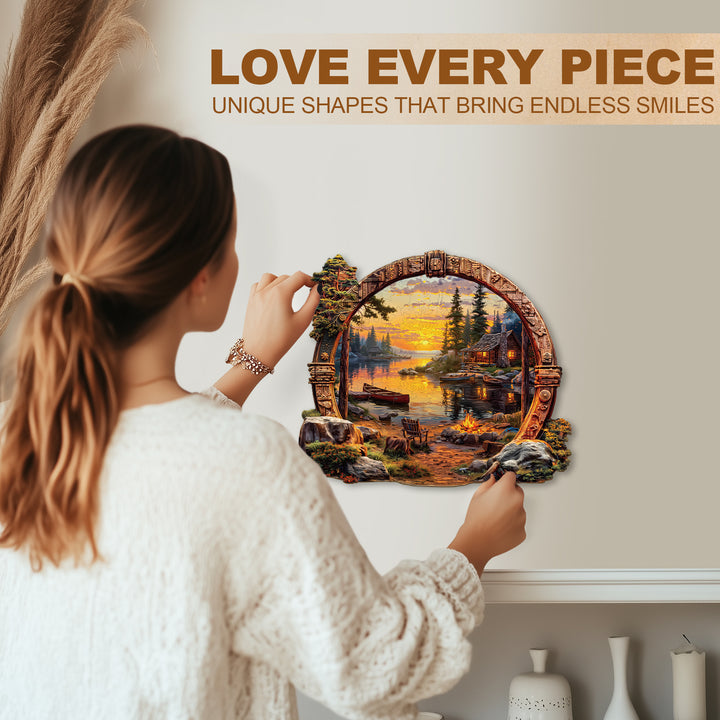 Lakeside sunset Wooden Jigsaw Puzzle