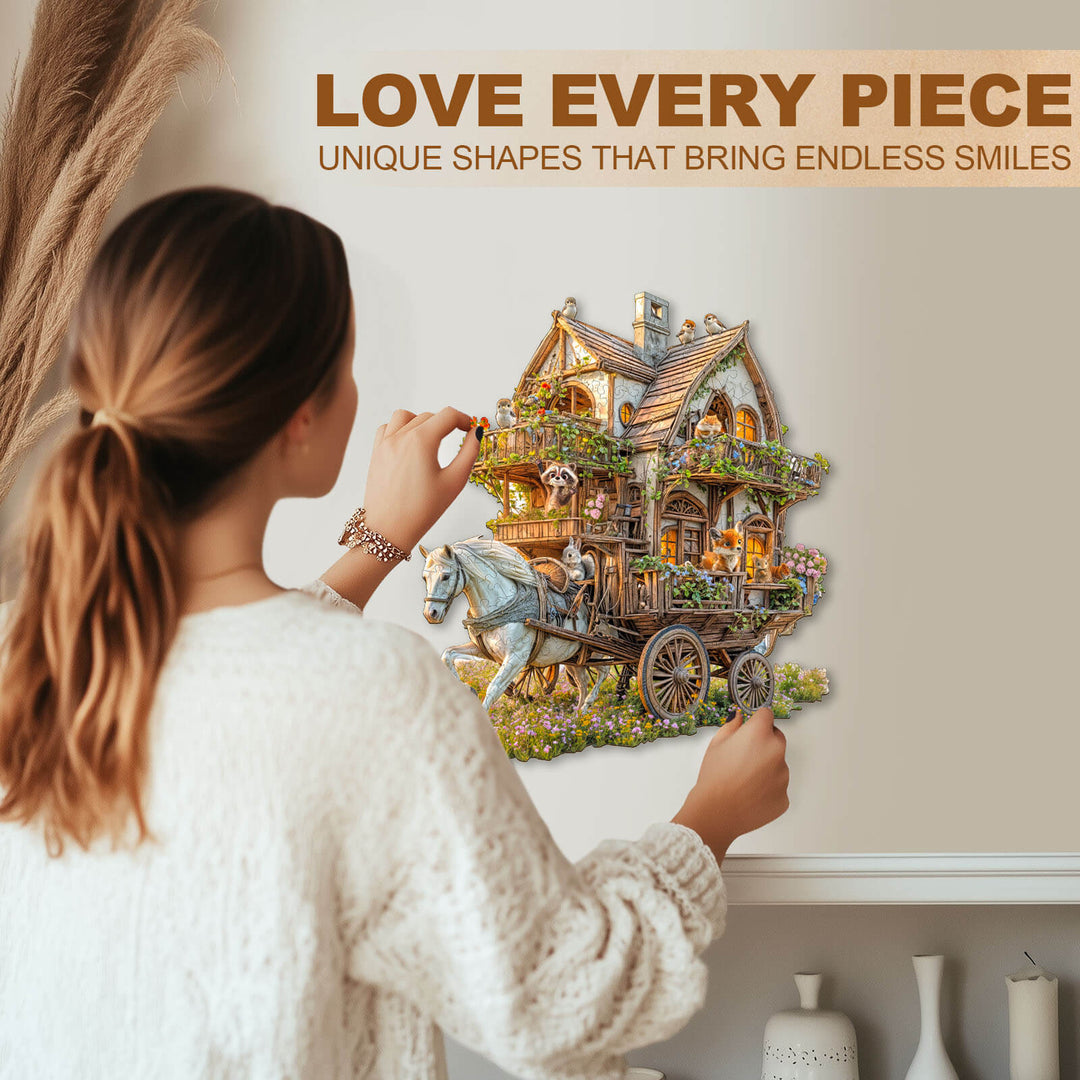 Puzzle en bois en forme de carrosse animalier