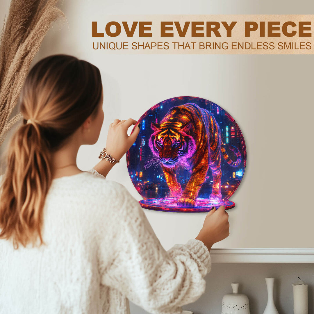 Cyberpunk tiger Wooden Jigsaw Puzzle