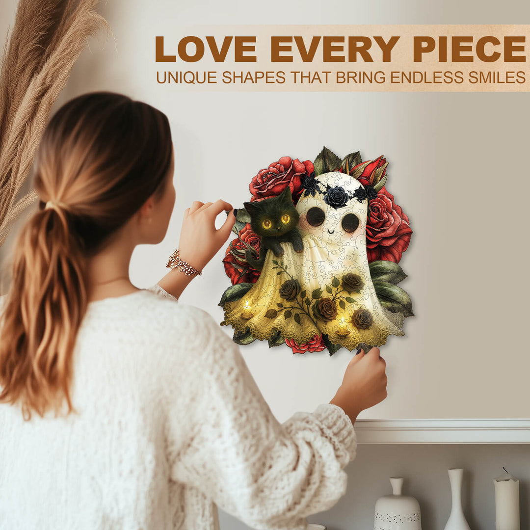 Ghost Loves Cat Wooden Jigsaw Puzzle