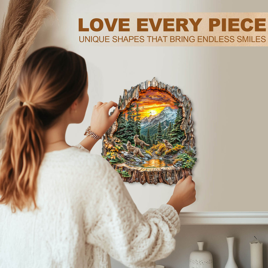 Tree stump Wolf Wooden Jigsaw Puzzle