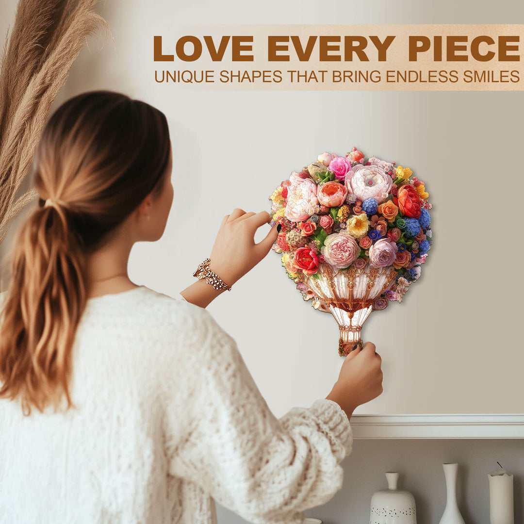 Bouquet Hot air Balloon Wooden Jigsaw Puzzle