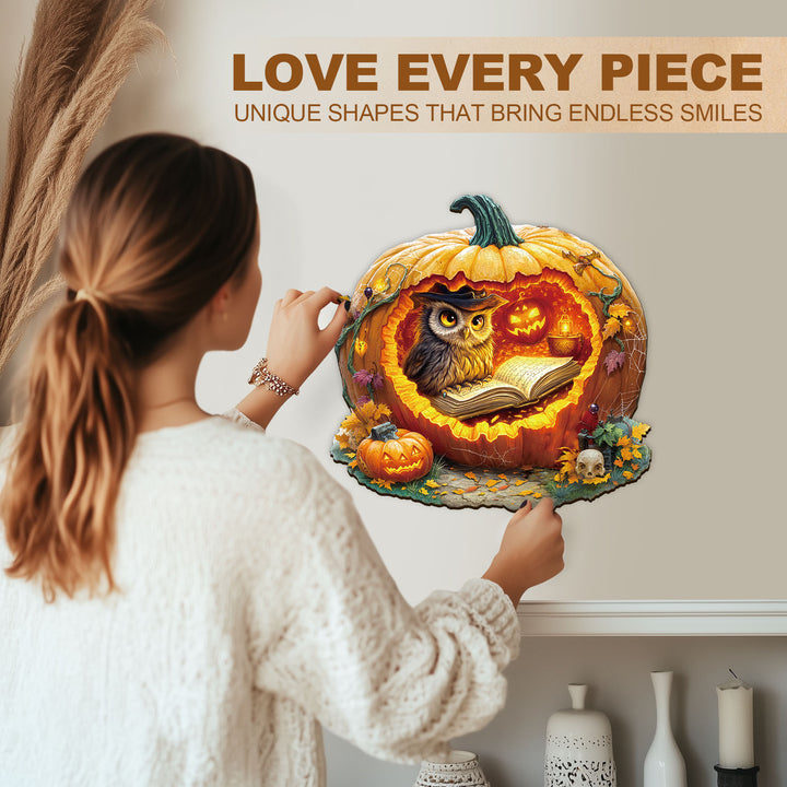 Halloween Pumpkin Owl Wooden Jigsaw Puzzle