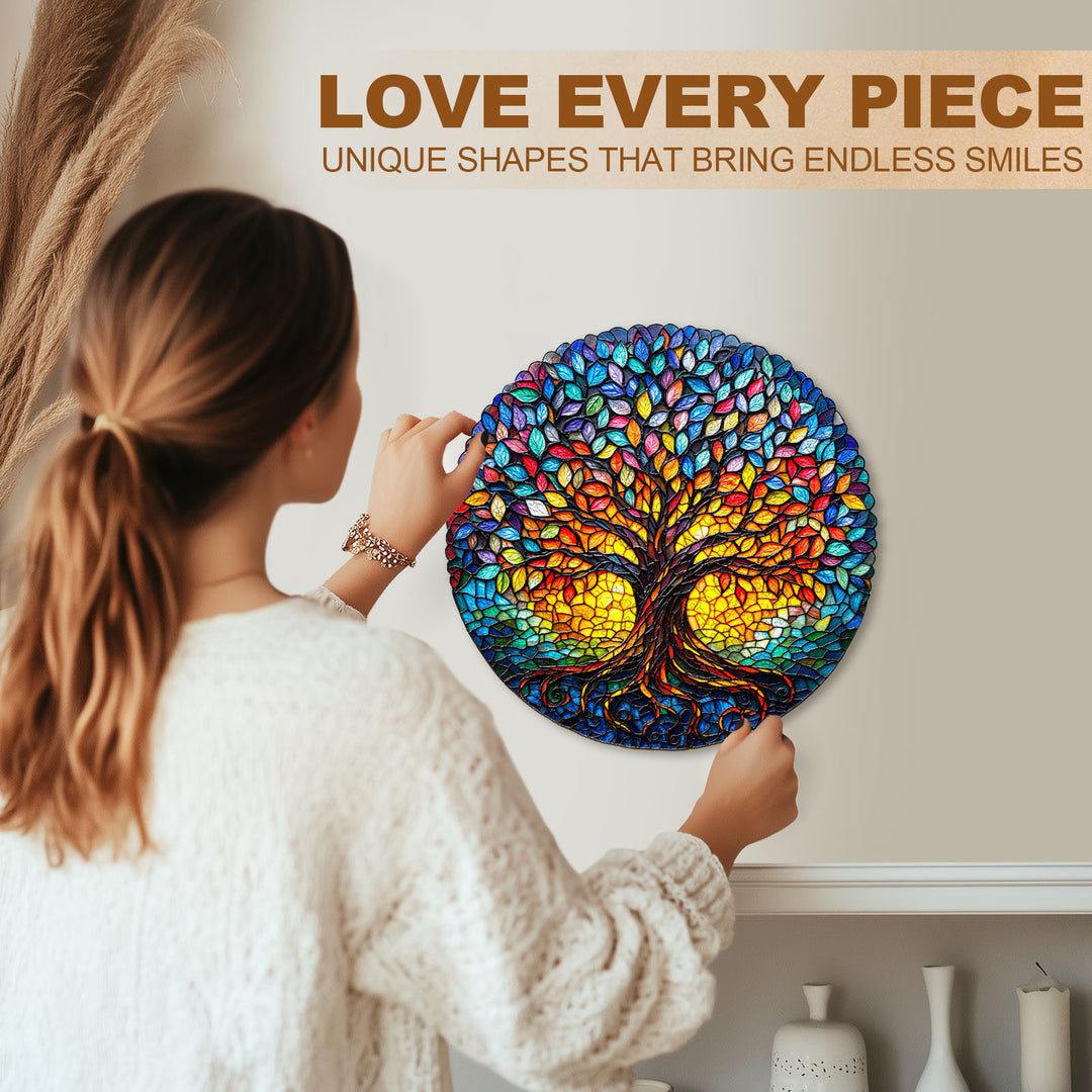 Colored glass life tree-1 Wooden Jigsaw Puzzle